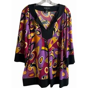 INC International Concepts Tunic Blouse Womens 1X Boho V-Neck Office Casual Y2K